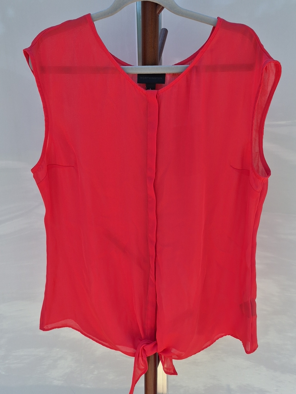 Worthington Coral Sleeveless Tie-Front Chiffon Camisole